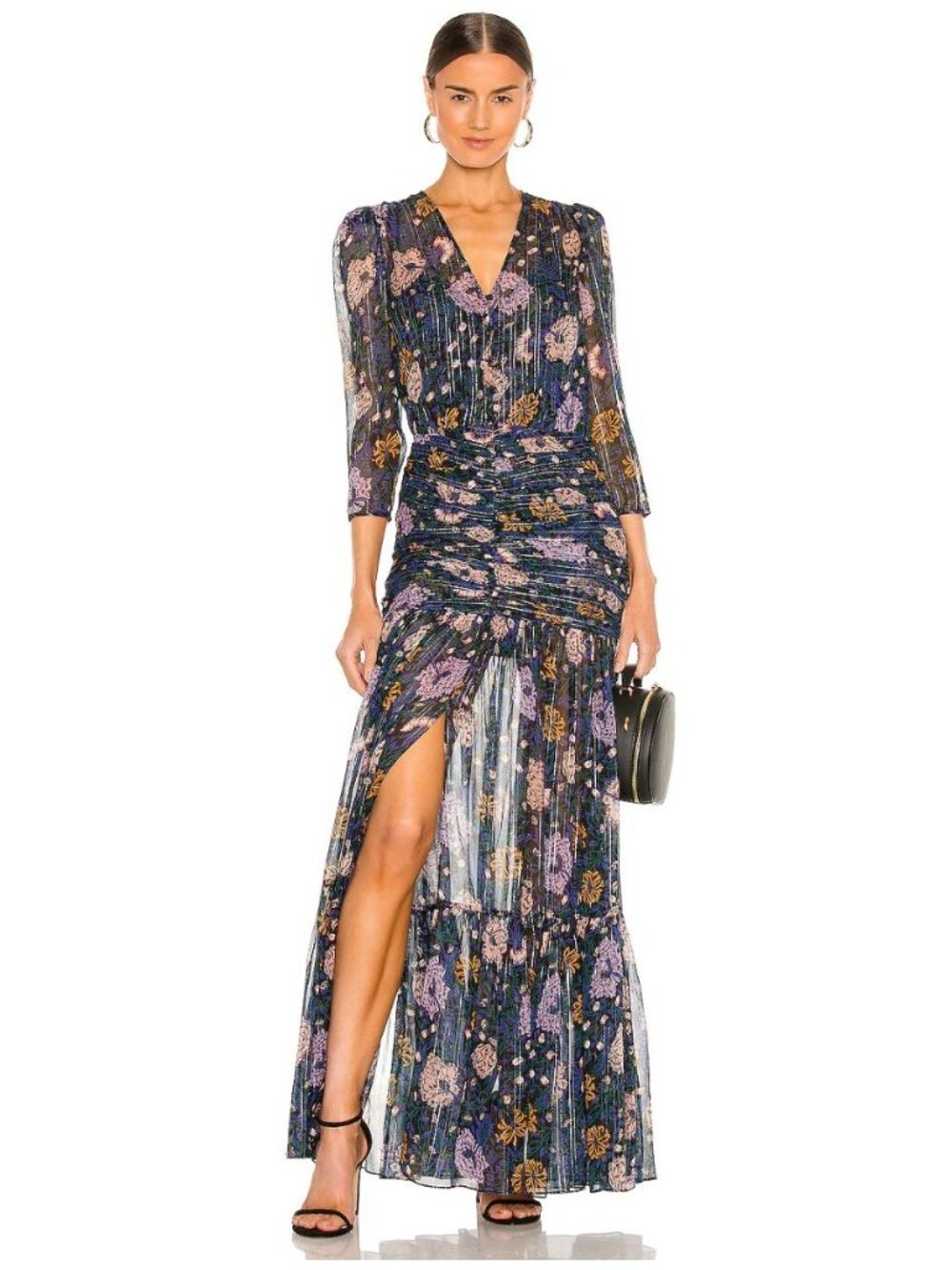 Veronica Beard Milja Floral Lamé-weave Chiffon Maxi Dress In Black - Size 4